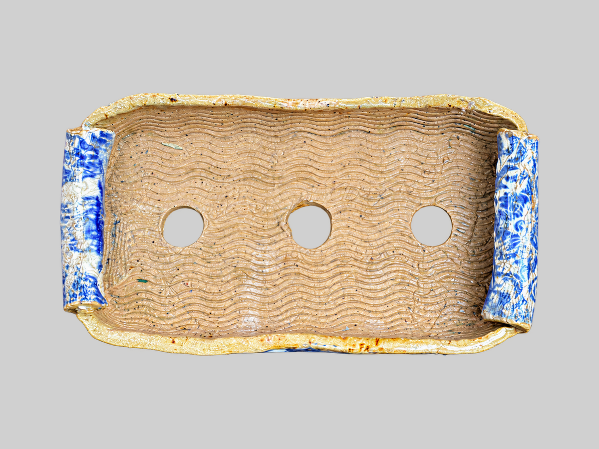 Blue and White Scroll-Edge Rectangular Pot — interior